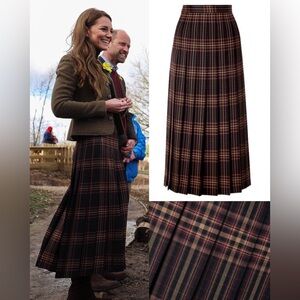 Pleated Checked Wool-Twill Midi Skirt by Gucci in Burgundy ASO Kate Middleton